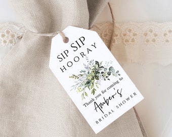 Sip Sip Hooray Tags, Bridal Shower Tag Template, Favor Tag, Printable Gift Tag, INSTANT DOWNLOAD, 100% Editable, FPE