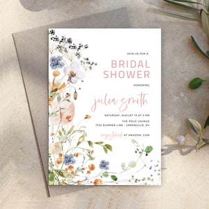 Wildflower Bridal Shower Invitation, Editable, Printable Bridal Shower Invitation Card, Instant Download, Templett, WFP