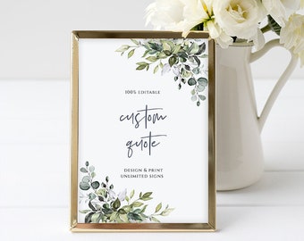 Greenery Custom Sign Template Eucalyptus Wedding Sign, 100% Editable Text, DIY, Templett, Instant Download, 5x7, 8x10, FPE