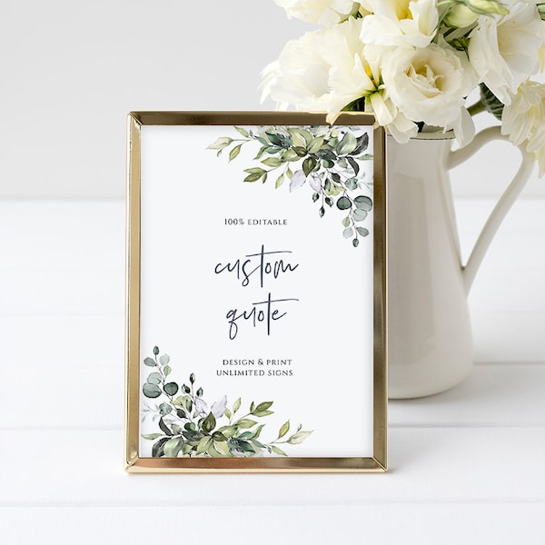 Greenery Custom Sign Template Eucalyptus Wedding Sign, 100% Editable Text, DIY, Templett, Instant Download, 5x7, 8x10, FPE