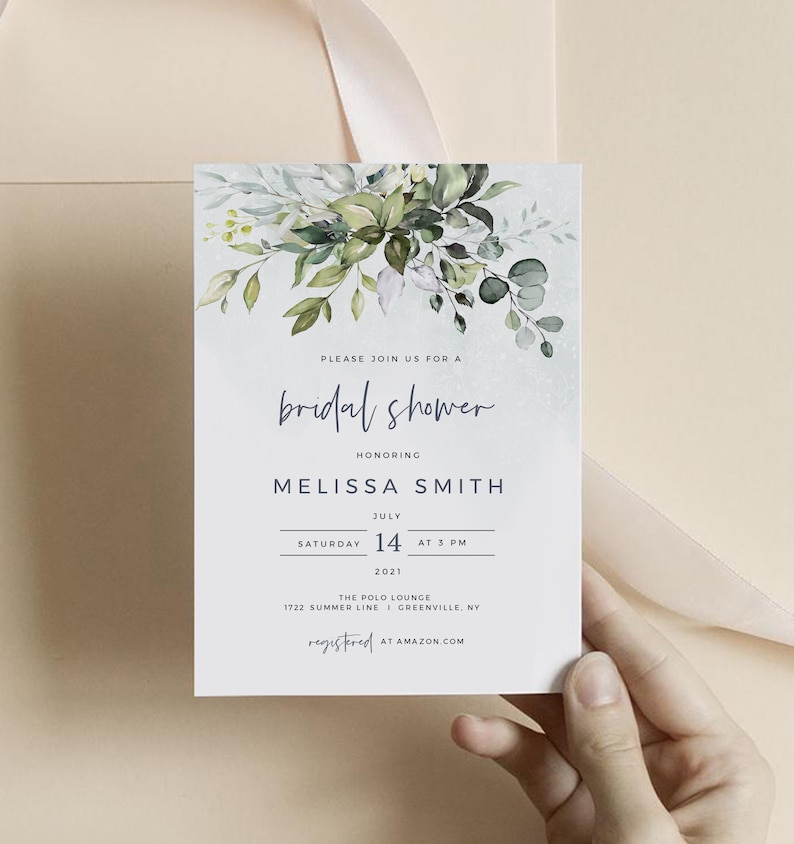 Bridal Shower Invitation Template, Editable, Printable Bridal Shower Invitation Card, Eucalyptus, Instant Download, Templett, FPE 