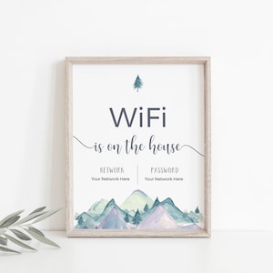 WiFi Password Sign, Editable WiFi Sign Template, Mountain WiFi Password Printable, 5x7, 8x10, Instant Download, Templett, FPM