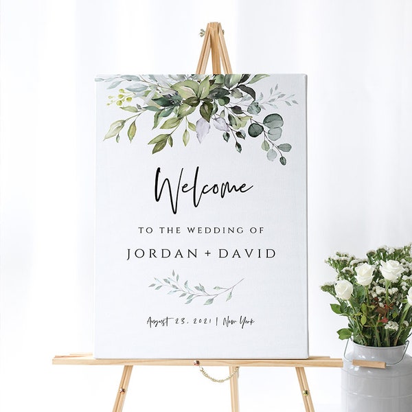 Eucalyptus Wedding Welcome Sign, Custom Wedding Sign, Welcome Sign Wedding, Wedding Isle Decor, Greenery Welcome Sign, Welcome Signage FPE