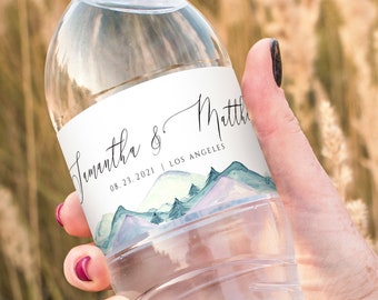 Wedding Water Bottle Label Template, Mountain Water Label, Instant Download, 100% Editable, FPM