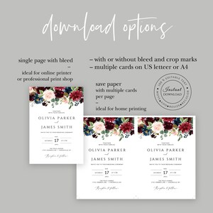 Burgundy Wedding Invitation Printable, DIY Wedding Invite, Wedding ...