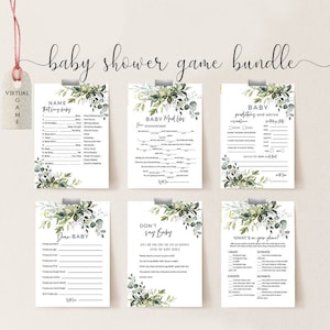 Greenery Baby Shower Game Bundle, Printable & Virtual Baby Shower Games, Instant Download, Templett, FPE