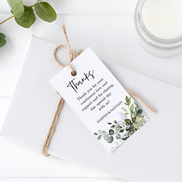 Wedding Favor Tag Template Wedding Thank You Tags, 100% Editable, Instant Download, Eucalyptus, FPE