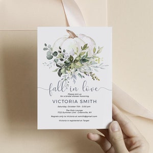 Fall Bridal Shower Invitation Template, Pumpkin Fall In Love Download, Editable Template, Templett, FPE image 1