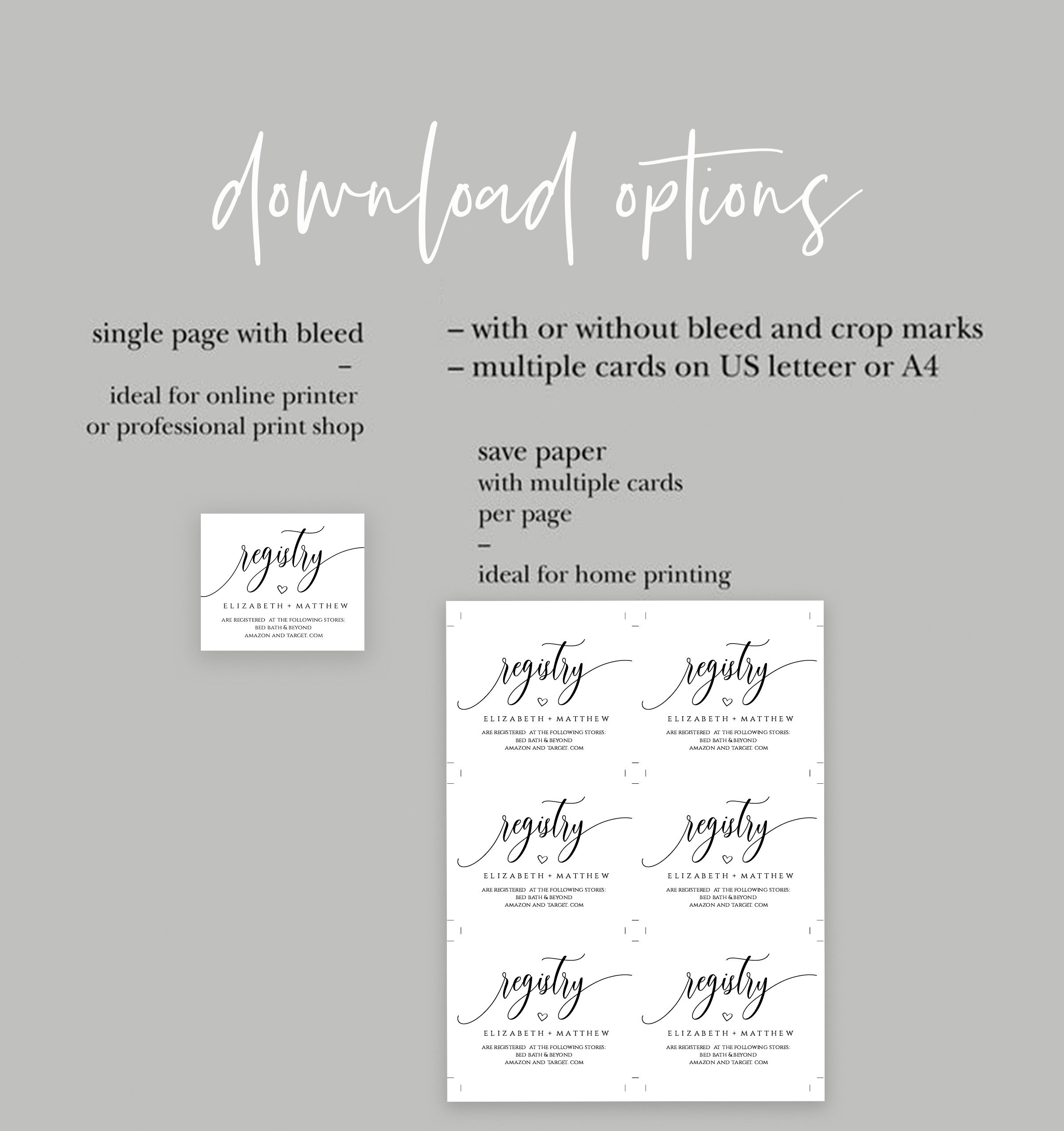 Registry Card Template Wedding Registry Card Gift Registry Etsy