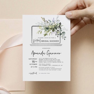 Virtual Bridal Shower Invitation Greenery Social Distance Bridal Shower Invite, Instant Download, 100% Editable Template, Templett, FPE image 1