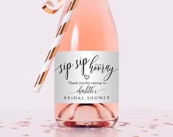 Sip Sip Hooray Mini Etichette per bottiglie di champagne, Etichette di vino personalizzate, 100% modificabili, Etichette di vino di celebrazione, FPC