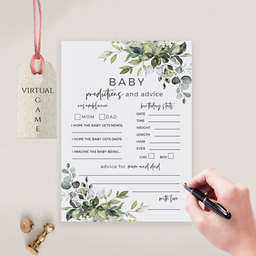 Baby Shower Advice Cards Baby Shower Game Greenery Editable Etsy