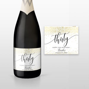 Verjaardag Champagne Label, Wijnfles Etiketten 30e Verjaardag 50e, 40e, 30e, 21e - Elke leeftijd, Instant Download, 100% bewerkbaar, FPC