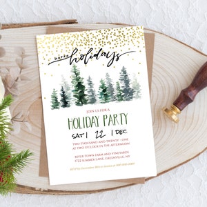 Holiday Party Invitation Printable Christmas Invite Template, Christmas Party, Instant Download, Edit with TEMPLETT