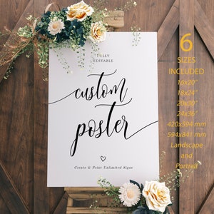 Custom Poster, Custom Sign, Wedding Sign, Fully Editable Sign, Portrait / Landscape, Instant Download, FPC