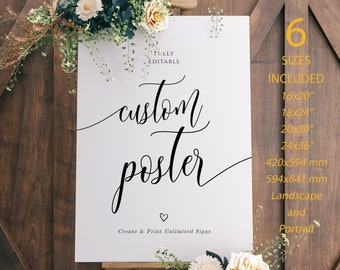 Custom Poster, Custom Sign, Wedding Sign, Fully Editable Sign, Portrait / Landscape, Instant Download, FPC