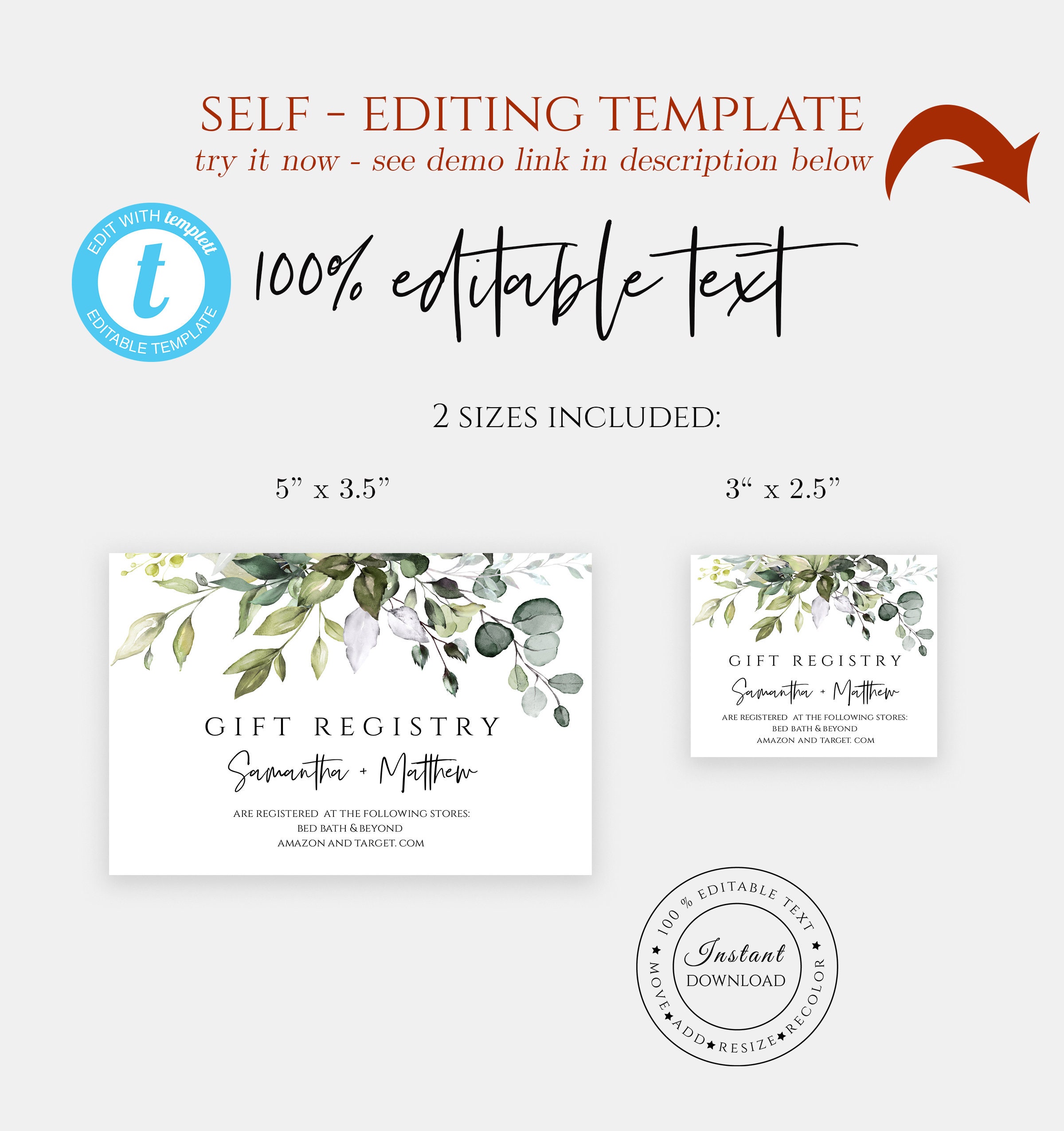 Registry Card Template Bridal Shower Registry Insert Wedding Etsy Canada