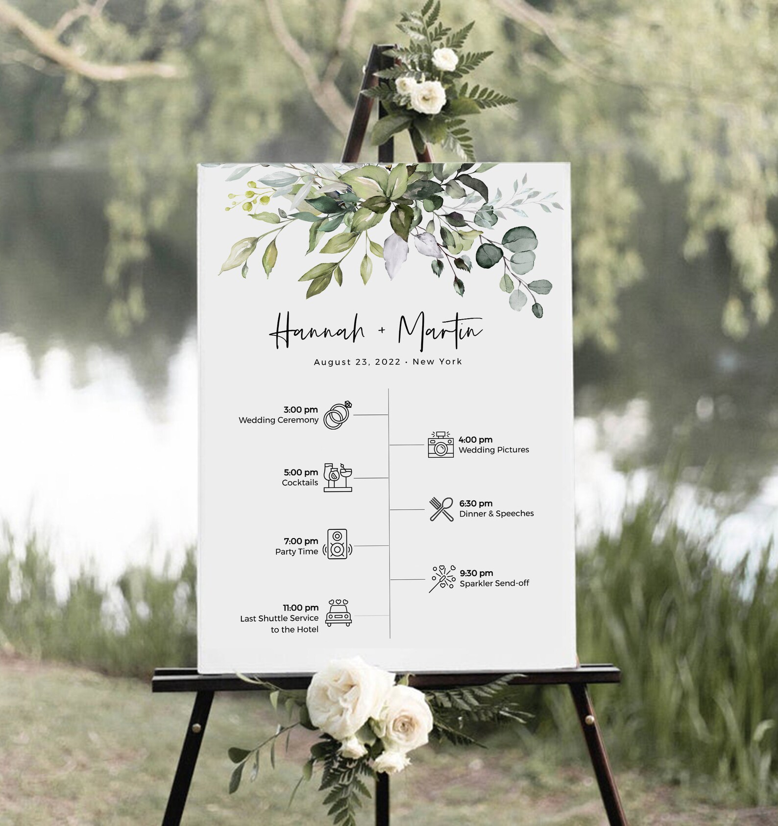 Greenery Welcome Sign Printable Wedding Timeline With Icons - Etsy