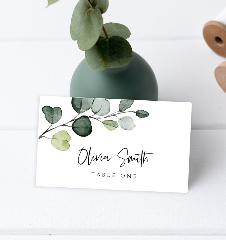 Eucalyptus Place Card Template Printable Wedding Escort Card Etsy