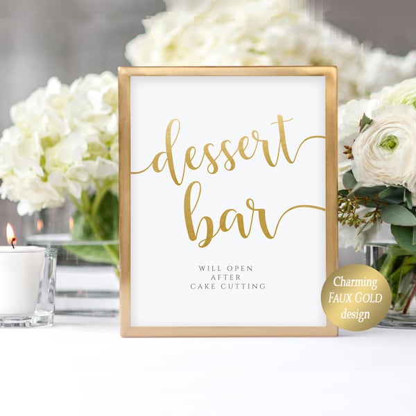 Dessert Bar Sign Printable, Dessert Table Sign, Printable Wedding Sign, Sweets Table Sign,Self- Editable Template, Faux Gold Design, FPG