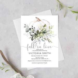 Fall Bridal Shower Invitation Template, Pumpkin Fall In Love Download, Editable Template, Templett, FPE image 2