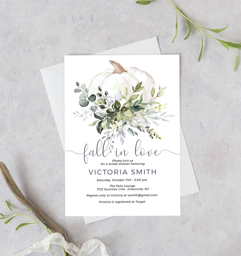 Fall Bridal Shower Invitation Template, Pumpkin Fall In Love Download, Editable Template, Templett, FPE image 2