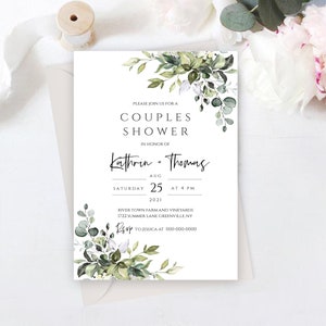 Greenery Couples Shower Invitation Printable Wedding Shower Invitation Template, Instant Download, 100% Editable Text, FPE