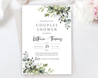 Greenery Couples Shower Invitation Printable Wedding Shower Invitation Template, Instant Download, 100% Editable Text, FPE