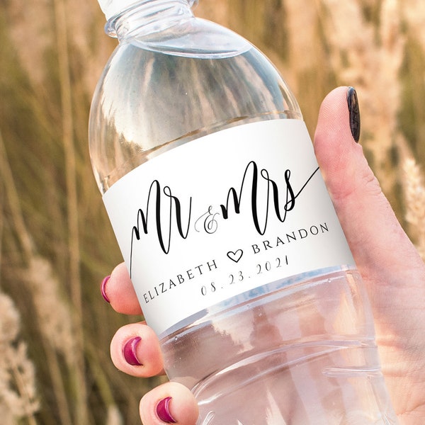 Wedding Water Bottle Labels Template Mr and Mrs Water Labels Printable, DIY Editable Wedding Labels, Calligraphy, FPC