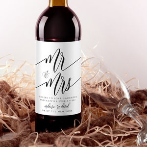 Mr & Mrs Wine Label, Wedding Wine Labels, Wine Bottle Label, Wine Label Printable, Fully Editable Wine Label Template, Instant Download, FPC