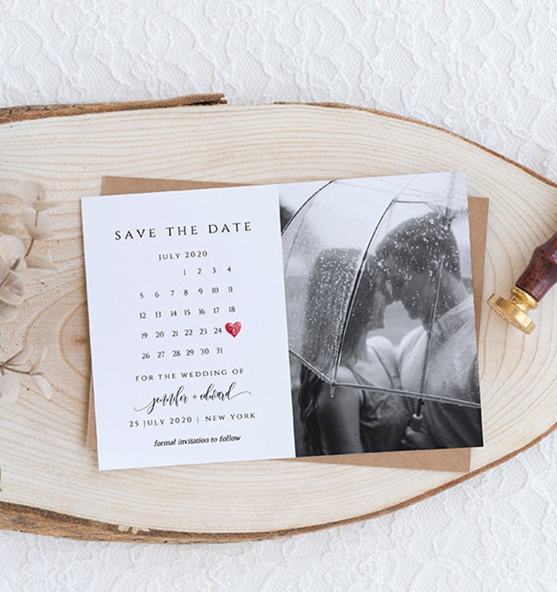 Photo Save the Date Card Calendar Save the Date With Photo Etsy