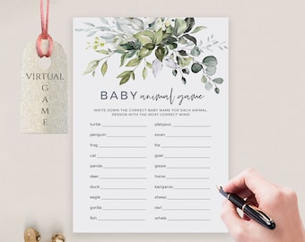 Baby Animal Baby Shower Game Virtual & Printable Name That Baby Game, Instant Download, Templett, FPE