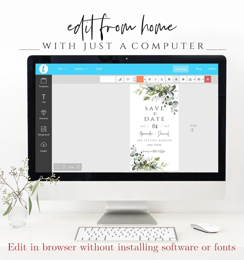 Invito a nozze digitale, Invito a nozze elettronico, Download digitale, Invito a nozze nel verde, Templett, FPE immagine 3