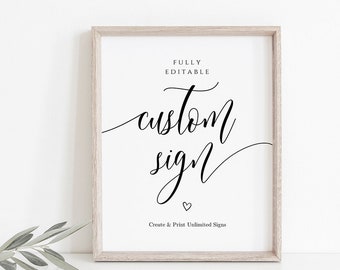 Calligraphy Custom Sign, Portrait / Landscape, 8x10 / 5x7 / 4x6, Instant Download, Wedding Sign, Fully Editable Sign, FPC