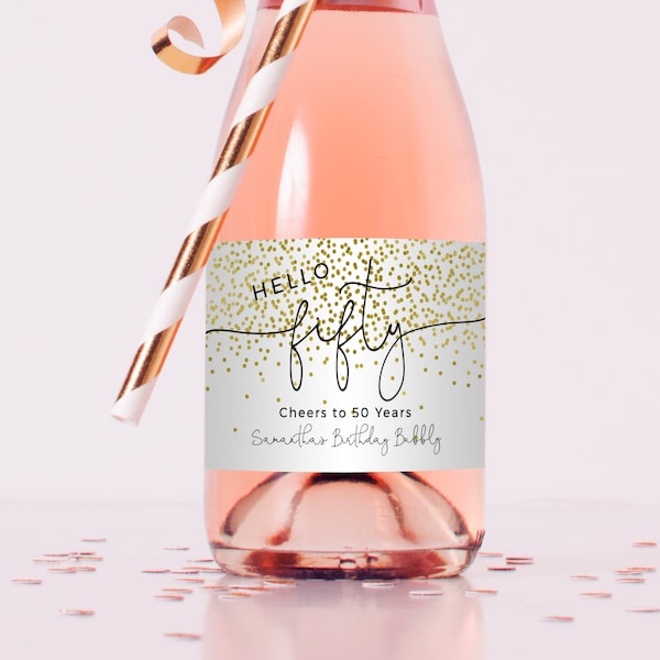 Mini Champagne Bottle Label Printable, 50th Birthday, 40th, 30th, 21st - 100% Editable, Any Age, Instant Download