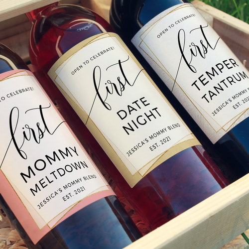 9 Mommy Milestone Wine Bottle Labels Baby Shower Gift Firsts ...