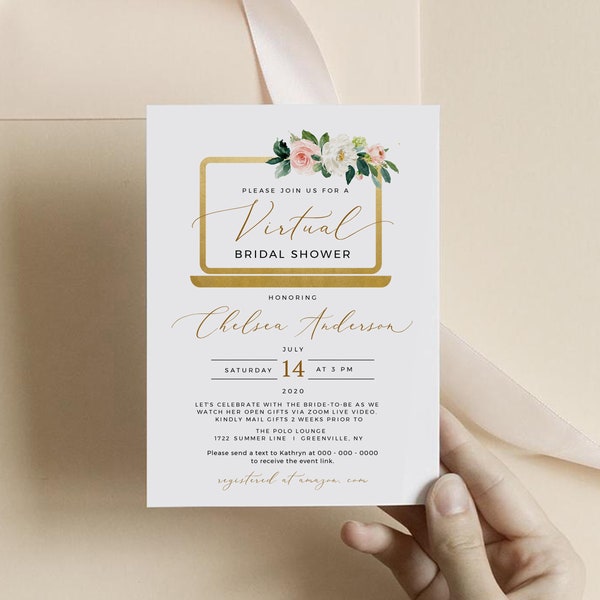 Virtual Bridal Shower Invitation Template Long Distance Bridal Shower Invite, Instant Download, 100% Editable, Templett, FPW