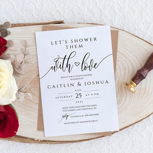 Couples Shower Invitation, Calligraphy Wedding Shower or Bridal Shower Invite, Instant Download, Templett, FPC