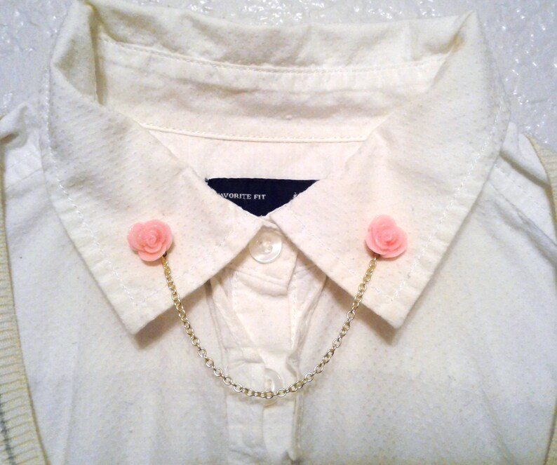 Rose Collar Brooch Gold Collar Chain Hipster Collar Pin Shabby Chic Sweater Pins BUY 2 GET 1 FREE Pink Rose Collar Pins Sweater Clips
