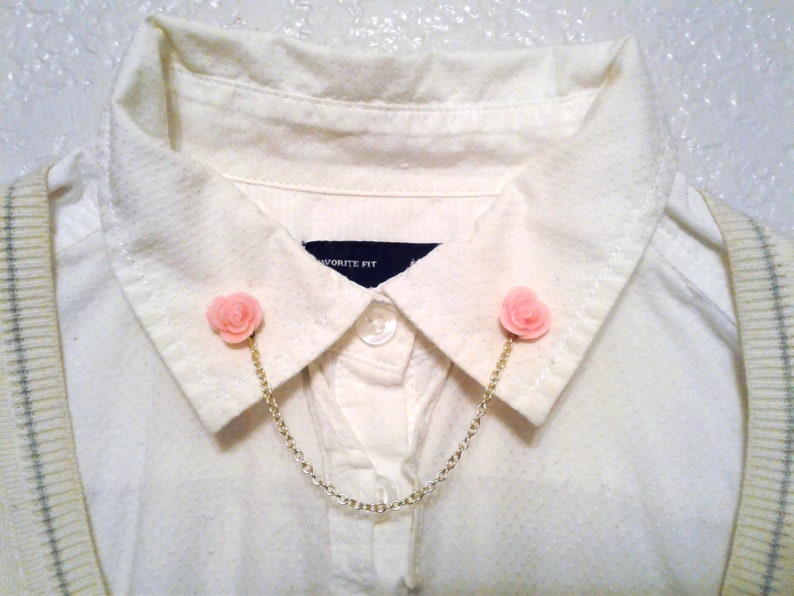 Rose Collar Brooch Gold Collar Chain Hipster Collar Pin Shabby Chic Sweater Pins BUY 2 GET 1 FREE Pink Rose Collar Pins Sweater Clips