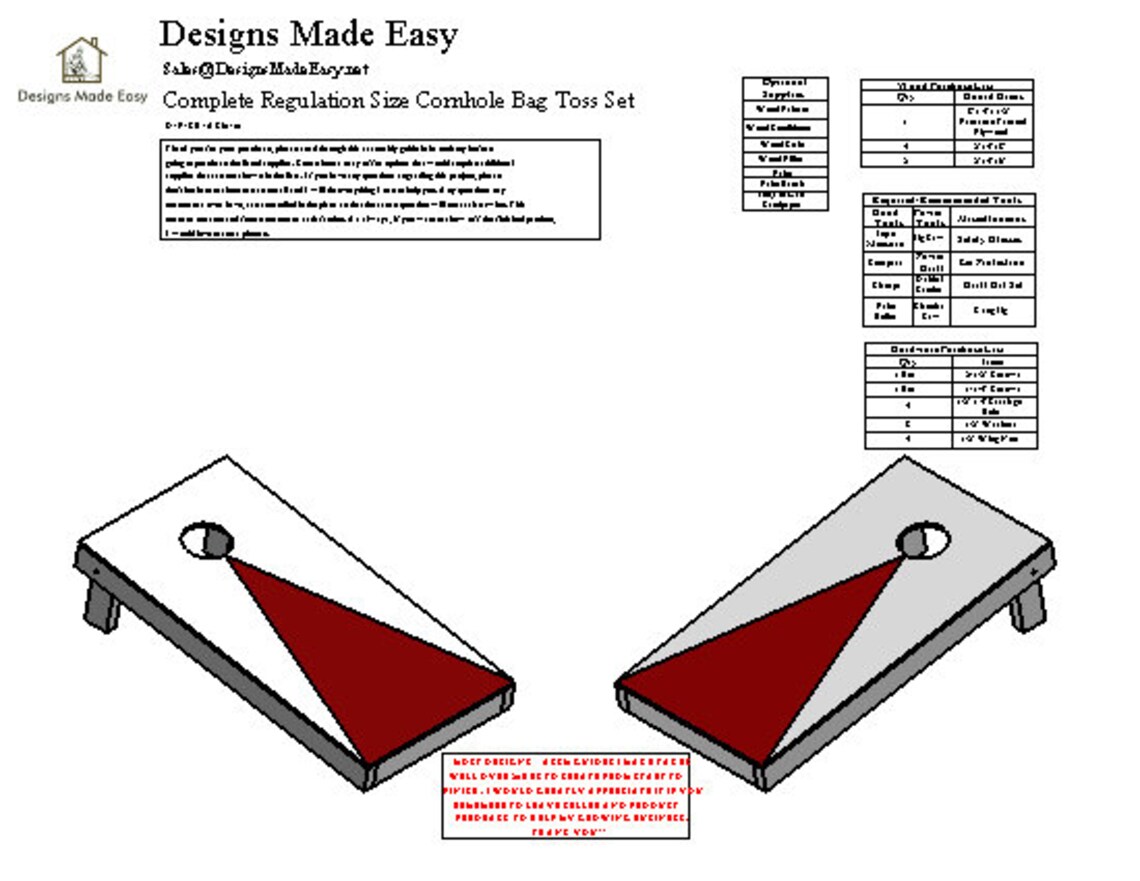 Cornhole Bean Bag Toss INSTRUCTIONS FREE Board Cut Diagram and Shopping