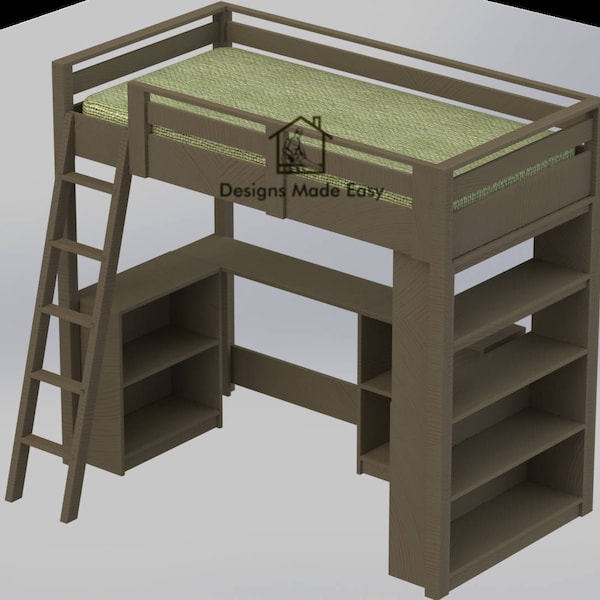 Easy DIY Kids Twin Loft Bed with Desk and Bookcases - Design Plans