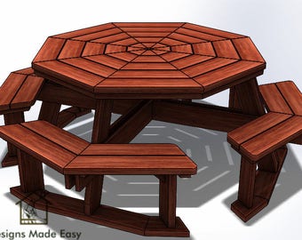 OCTAGON Picknicktisch | EASY Holzbearbeitung Design Pläne | GRATIS Brettschnitt-Diagramm 03