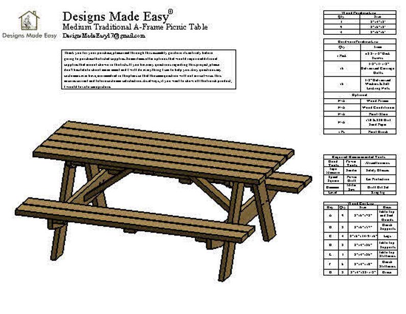 DIY Traditional Picnic Table Bench Woodworking Design Plans DIY Traditional Picnic Table Bench Woodworking Design Plans