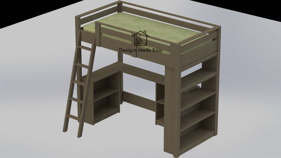 Easy Diy Kids Twin Loft Bed With Desk And Bookcases Design Etsy
