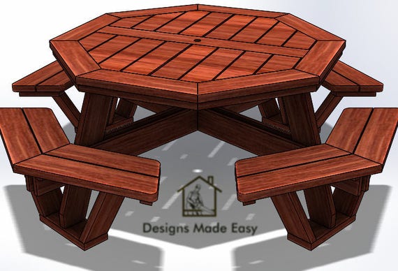 OCTAGON Picnic Table EASY Woodworking Design Plans FREE | Etsy