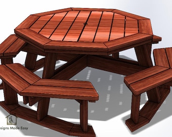 OCTAGON Picknicktisch | EASY Holzbearbeitung Design Pläne | GRATIS Brettschnitt-Diagramm 04