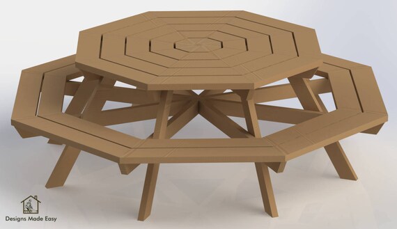 OCTAGON Picnic Table | EASY Woodworking Design Plans | FREE Board Cut Diagram 01
