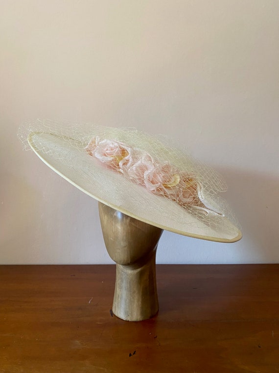 Extravagant wide brim wedding hat with rose & veil