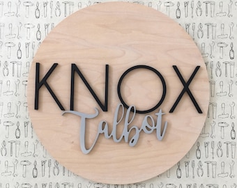 Nursery Name Sign | 24" | Wood Name Sign | The Modern Mill | Custom Name Sign | Name Sign for Nursery | Round Name Sign | Letter Cutout
